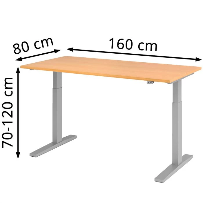 Hammerbacher Schreibtisch XMKA 16, Buche, Elektrisch Höhenverstellbar, 160 X 70-120 X 80cm 2 Hammerbacher Schreibtisch XMKA 16, Buche, Elektrisch Höhenverstellbar, 160 X 70-120 X 80cm – Bild 2