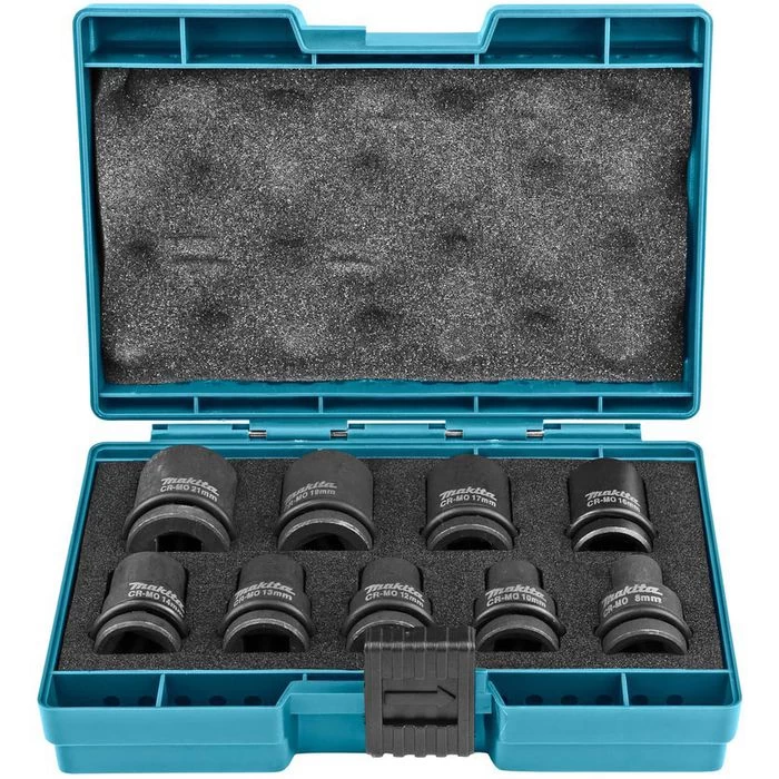Makita Steckschlüssel B-66232, 9-teilig, 8 - 21mm Schlüsselweite - 38mm Länge, 1/2 Zoll 1 Makita Steckschlüssel B-66232, 9-teilig, 8 - 21mm Schlüsselweite - 38mm Länge, 1/2 Zoll
