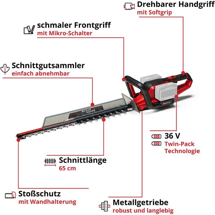 Einhell Heckenschere GE-CH 36/65 Li-Solo, Akku, 2x 18V, Schnittlänge 65cm 2 Einhell Heckenschere GE-CH 36/65 Li-Solo, Akku, 2x 18V, Schnittlänge 65cm – Bild 2