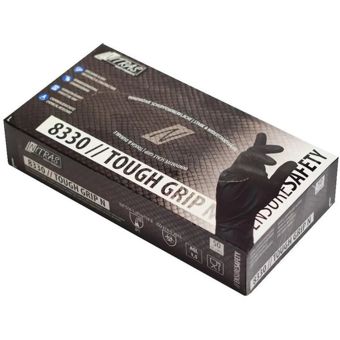 NITRAS Einmalhandschuhe Tough Grip N, Nitril, 8330, Puderfrei, Schwarz, 50 Stück, Gr. XL 5 NITRAS Einmalhandschuhe Tough Grip N, Nitril, 8330, Puderfrei, Schwarz, 50 Stück, Gr. XL – Bild 5