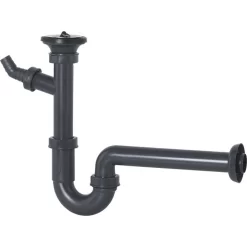 Cornat Siphon T317416R, Röhrensiphon, 1 1/4 Zoll, Waschbecken, Geräteanschluss & Stopfen, Grau, Set