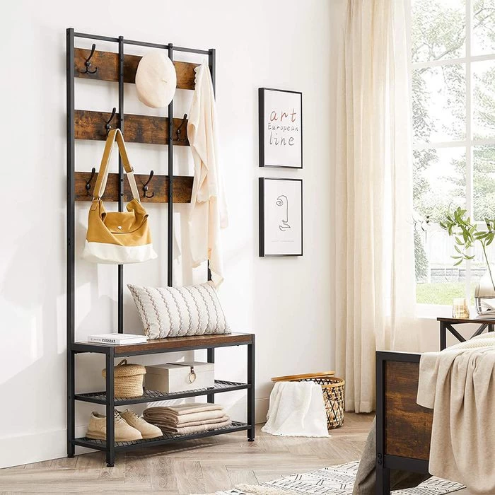 Vasagle Garderobenständer HSR087B01, Vintage, Mit 16 Haken, Metall / Holz, Schwarz / Braun 5 Vasagle Garderobenständer HSR087B01, Vintage, Mit 16 Haken, Metall / Holz, Schwarz / Braun – Bild 5