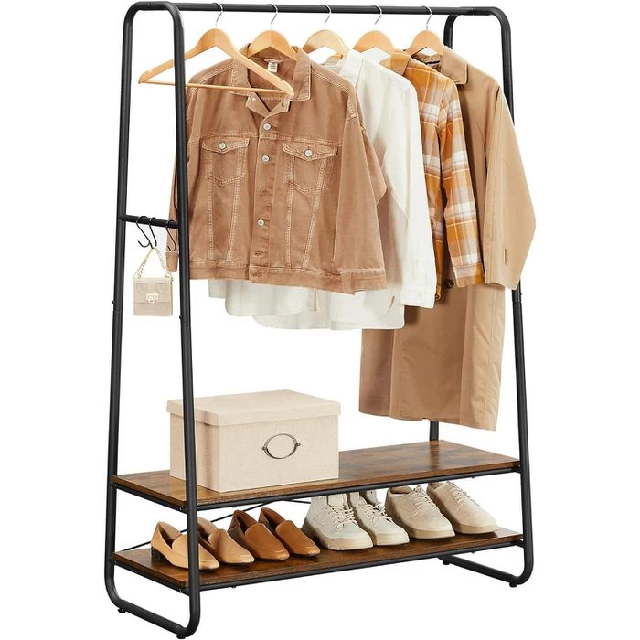 Vasagle Garderobenständer RGR112B01, Vintage, Mit 2 Ablagen, Bis 170 Kg, Metall / Holz, Braun 3 Vasagle Garderobenständer RGR112B01, Vintage, Mit 2 Ablagen, Bis 170 Kg, Metall / Holz, Braun – Bild 3