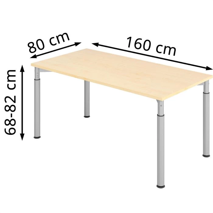 Hammerbacher Schreibtisch Y-Serie, Verstellbar, 160 X 68-82 X 80cm, Ahorn / Silber 2 Hammerbacher Schreibtisch Y-Serie, Verstellbar, 160 X 68-82 X 80cm, Ahorn / Silber – Bild 2