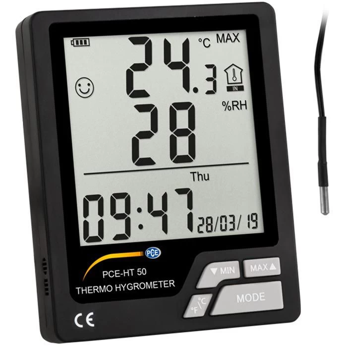 PCE Thermometer HT 50, Innen/außen, Digital, Mit Hygrometer, Mit Externem Fühler 1 PCE Thermometer HT 50, Innen/außen, Digital, Mit Hygrometer, Mit Externem Fühler