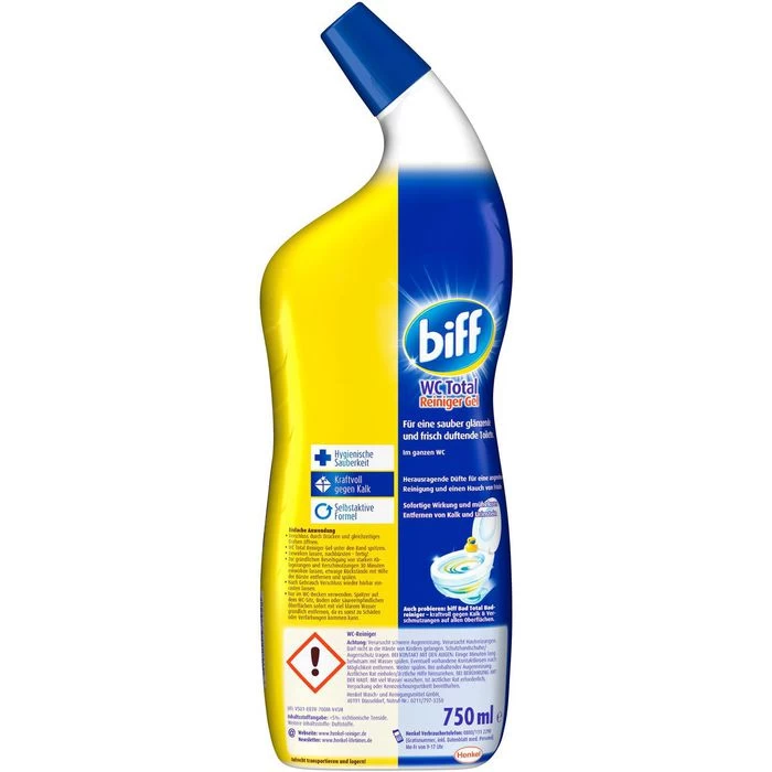 Biff WC-Reiniger WC-Total Spritzige Zitrone, Gel, Mit Selbstaktiver Formel, 750ml 4 Biff WC-Reiniger WC-Total Spritzige Zitrone, Gel, Mit Selbstaktiver Formel, 750ml – Bild 4
