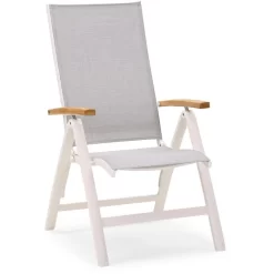 BEST Gartenstuhl Cavalese, Stoff/Teakholz, Hochlehner, Verstellbar, Grau, Klappbar