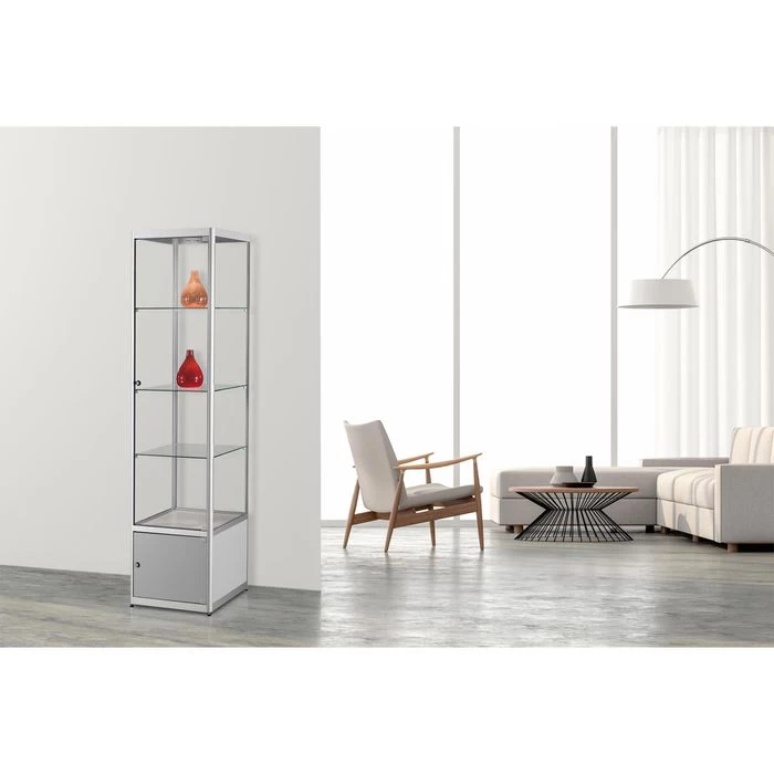 SDB Glasvitrine MPC-500 Mit Unterschrank, Stehend, Mit LED-Beleuchtung, 50 X 200 X 50cm, Silber 2 SDB Glasvitrine MPC-500 Mit Unterschrank, Stehend, Mit LED-Beleuchtung, 50 X 200 X 50cm, Silber – Bild 2