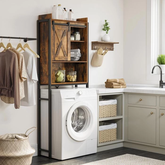 Vasagle Waschmaschinenschrank BTS003B01, Vintage, Mit Schiebetür, 64 X 171 X 24cm, Braun 6 Vasagle Waschmaschinenschrank BTS003B01, Vintage, Mit Schiebetür, 64 X 171 X 24cm, Braun – Bild 6