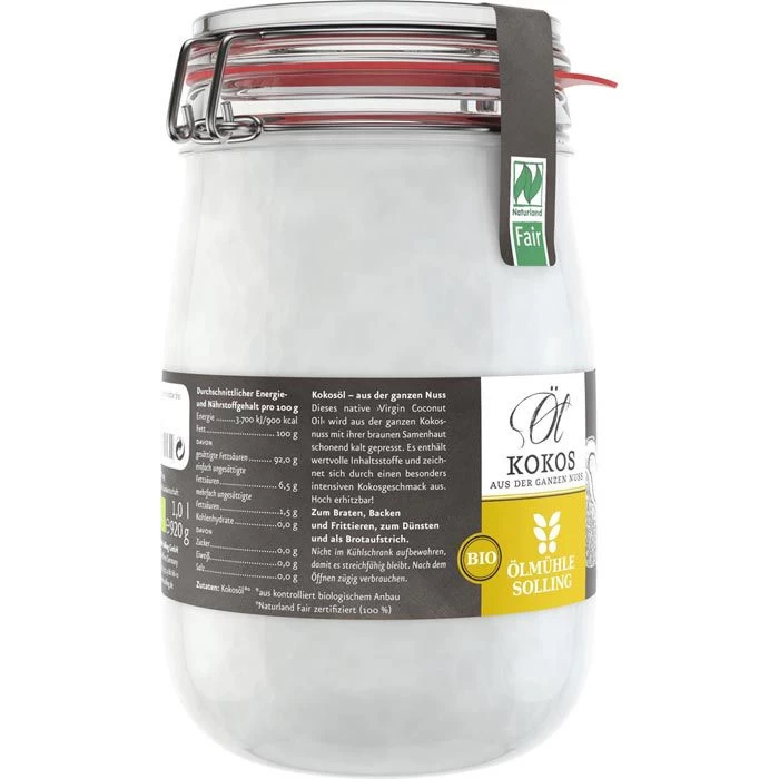 Ölmühle-Solling Kokosöl BIO, Fair, Nativ, Kaltgepresst, Im Bügelglas, 1000ml (1L) 2 Ölmühle-Solling Kokosöl BIO, Fair, Nativ, Kaltgepresst, Im Bügelglas, 1000ml (1L) – Bild 2