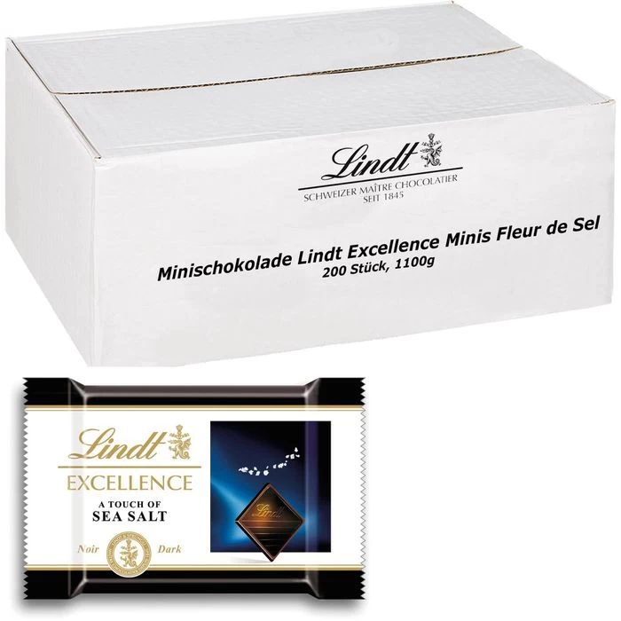 Lindt Minischokolade Excellence Minis Fleur De Sel, Minischokoladentäfelchen Feinherb 200 Stück, 1100g 1 Lindt Minischokolade Excellence Minis Fleur De Sel, Minischokoladentäfelchen Feinherb 200 Stück, 1100g