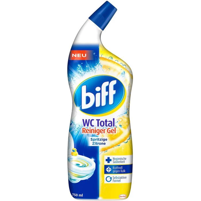Biff WC-Reiniger WC-Total Spritzige Zitrone, Gel, Mit Selbstaktiver Formel, 750ml 1 Biff WC-Reiniger WC-Total Spritzige Zitrone, Gel, Mit Selbstaktiver Formel, 750ml