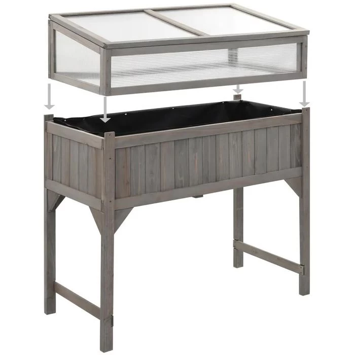 VidaXL Hochbeet 45531, Grau, 120 X 54 X 120 Cm, Tannenholz, Mit Abdeckung 2 VidaXL Hochbeet 45531, Grau, 120 X 54 X 120 Cm, Tannenholz, Mit Abdeckung – Bild 2