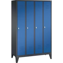 CP-Möbel Spind S 2000 Classic, Anthrazit / Blau, 4 Abteile Mit Füßen, BxT: 119 X 50cm