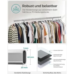 Songmics Garderobenständer HSR13S, Bis 90 Kg, Mit Rollen, Ausziehbar, Metall, Silber -Produkte Für Zuhause ef83f583cdbe5b119248821c6d804ca540c67535 garderobenstaender songmics hsr13s bis 90 kg