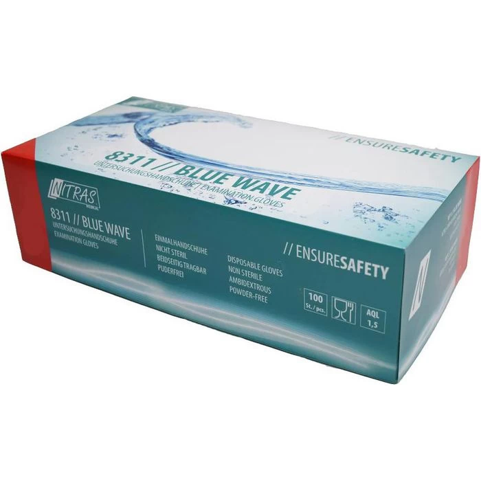 NITRAS Einmalhandschuhe Blue Wave Nitril, Puderfrei, Blau, 100 Stück, Größe M 2 NITRAS Einmalhandschuhe Blue Wave Nitril, Puderfrei, Blau, 100 Stück, Größe M – Bild 2