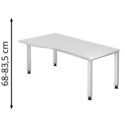 Hammerbacher Schreibtisch Q-Serie, Weiß, Höhenverstellbar, 180 X 68-83,5 X 100cm, Freiform