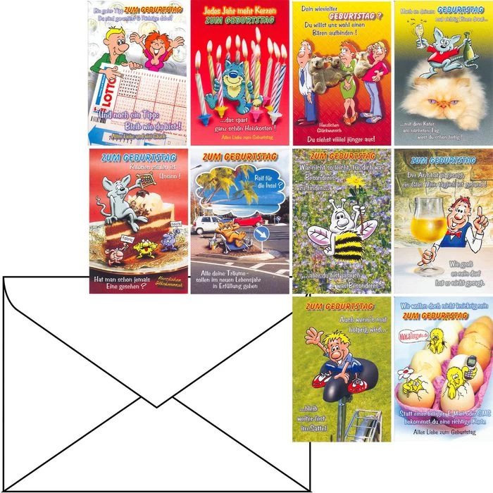 Böttcher-AG Geburtstagskarten Humor, Sortiert, 115 X 170mm, Klappkarten Mit Umschlag, 50 Stück 1 Böttcher-AG Geburtstagskarten Humor, Sortiert, 115 X 170mm, Klappkarten Mit Umschlag, 50 Stück