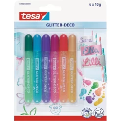 Tesa Glitzerkleber Glitter Deco Candy Colors, 6 Farben Sortiert, Je 10ml